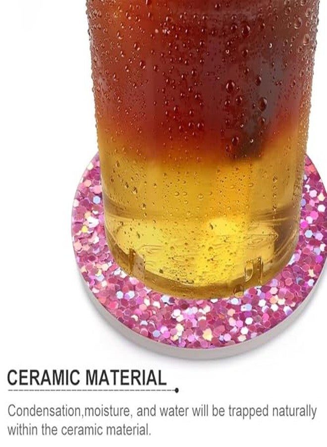 ZHIZHEND Pink Glitter Drink Absorbent Coaster,Cool Deisgn Ceramic Drink Coaster with Cork Base,Housewarming Gifts,Tabletop Protection Suitable for Kinds of Cups(Pack of 4) - Image 5